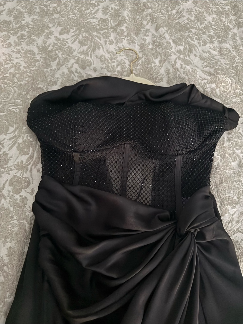 Black Strapless Evening Dress with Draped Knot Detail custom made